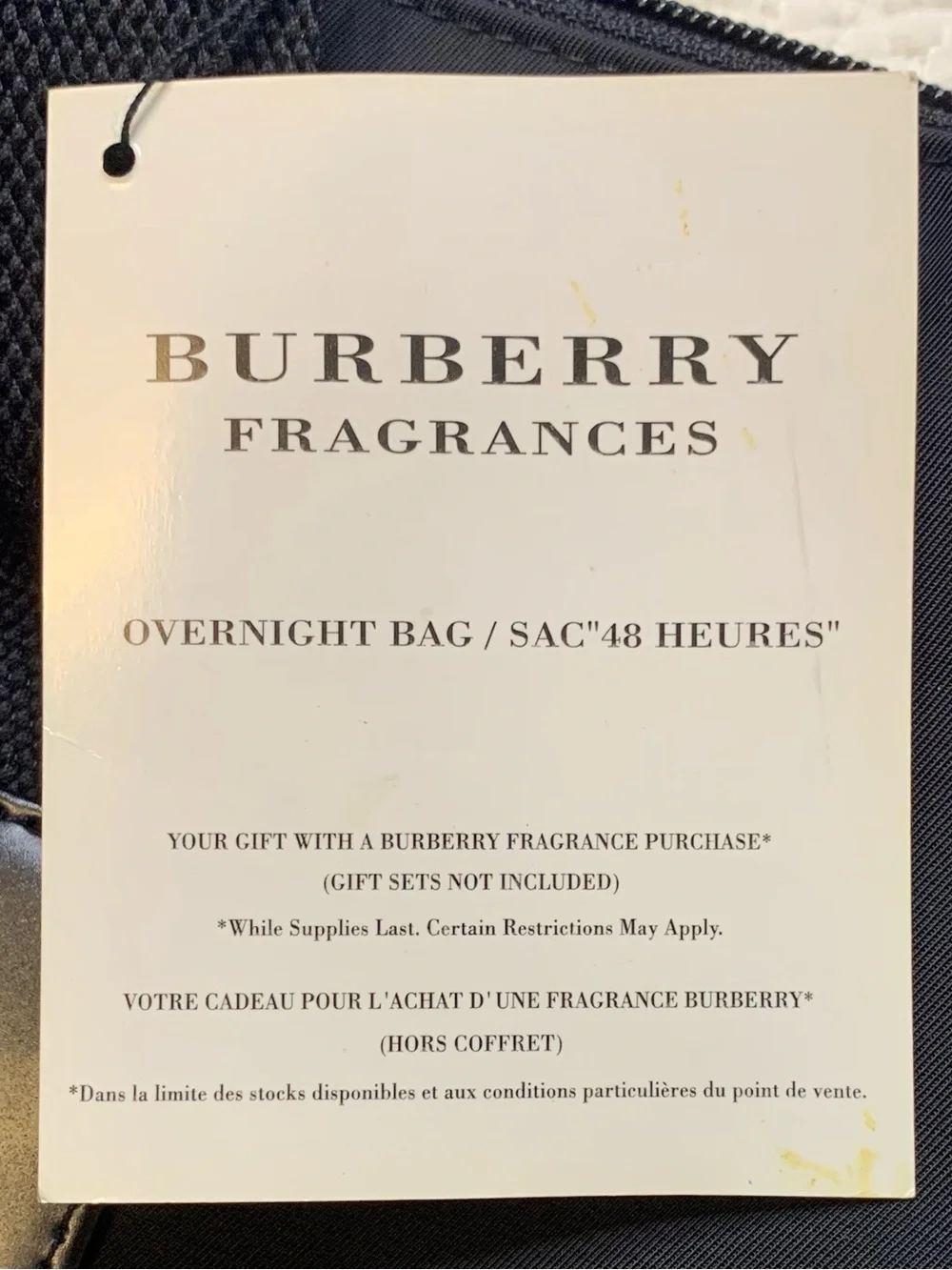 Authentic Burberry Fragrance Black Nylon Weekend Overnight Bag